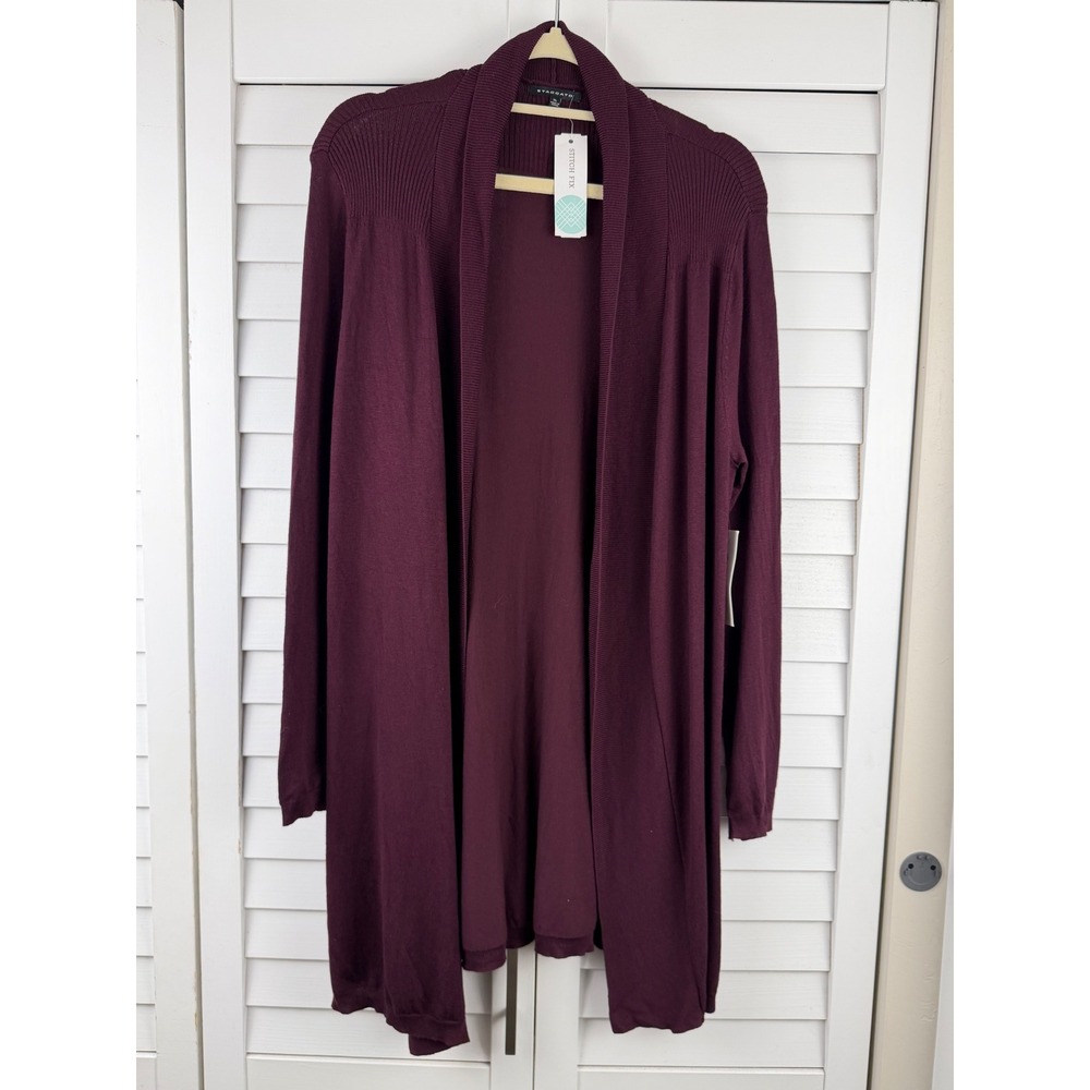 Staccato Cardigan XL Dark Purple Open Front Ribbed Stitch Fix NEW
